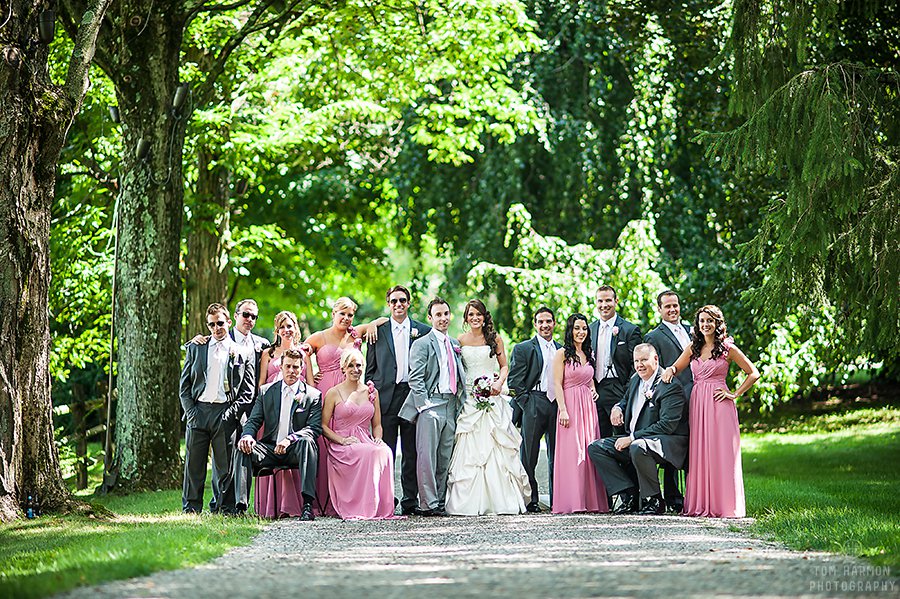 Bridal party in the driveway of the Crossed Keys Inn