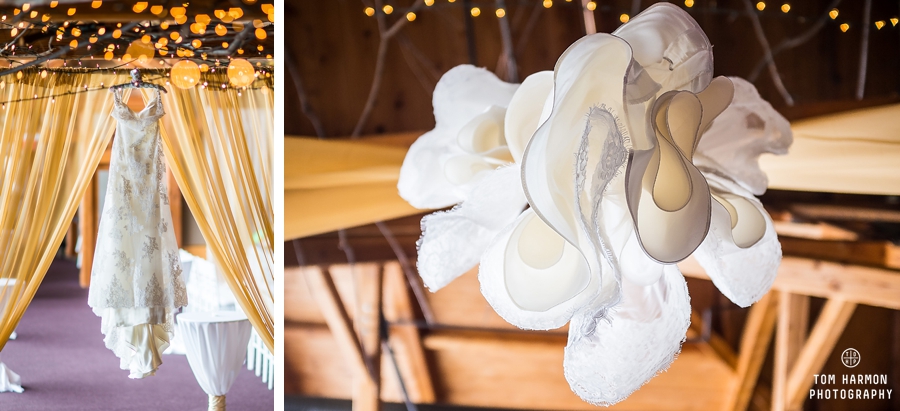 wedding dress hanging at the lodge at welch allyn